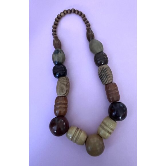 Chunky Wooden Beaded Necklace With Varied Shapes & Natural Tones For Women - Picture 5 of 5